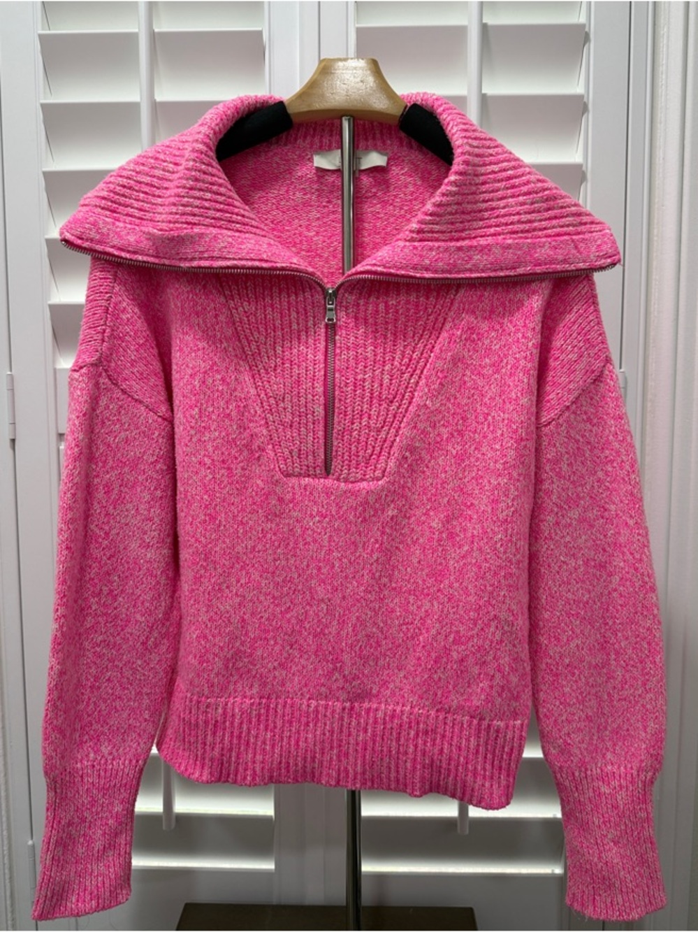 LOFT Bright Pink Half-Zip Funnel Neck Sweater